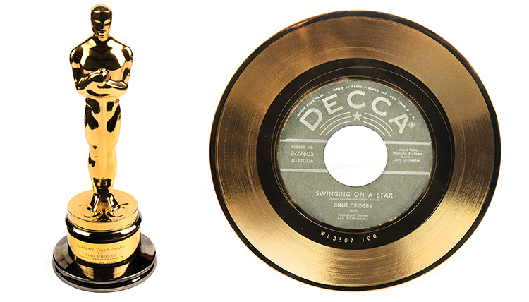 an Oscar award and a platinum record belonging to Bing Crosby an Oscar award and a platinum record belonging to Bing Crosby