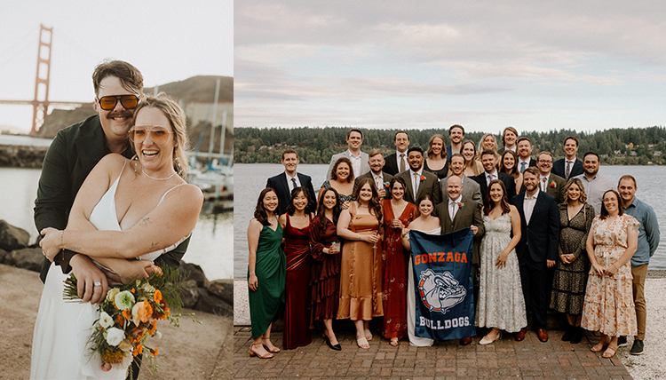 Two side by side photos of weddings. Two side by side photos of weddings.