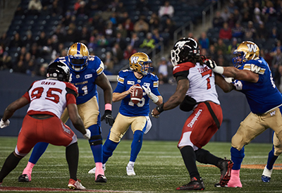 Matt Nichols leads the Winnipeg Blue Bombers to victory Oct. 26 over the Calgary Stampeders. Photo courtesy Winnipeg Blue Bombers Matt Nichols leads the Winnipeg Blue Bombers to victory Oct. 26 over the Calgary Stampeders. Photo courtesy Winnipeg Blue Bombers