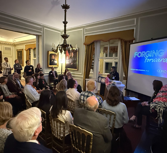 Gonzaga University President Katia Passerini, Ph.D. speaks in front of attendees of the Forging Forward: Washington, D.C. event. Gonzaga University President Katia Passerini, Ph.D. speaks in front of attendees of the Forging Forward: Washington, D.C. event.