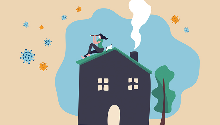 illustration of person on rooftop with telescope illustration of person on rooftop with telescope
