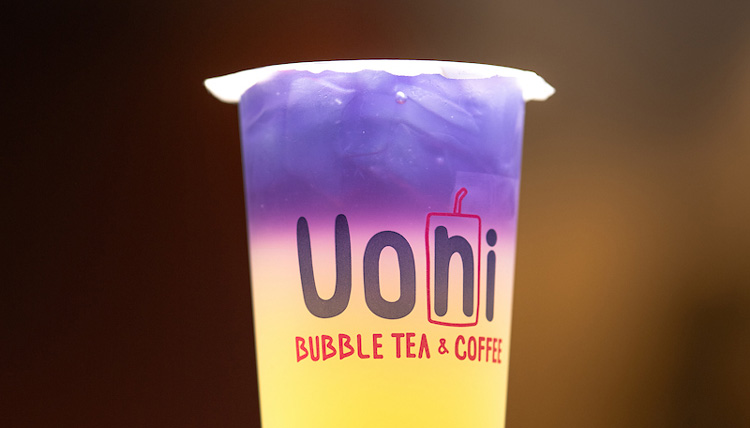 Image of purple and yellow Uoni Bubble tea. Image of purple and yellow Uoni Bubble tea.