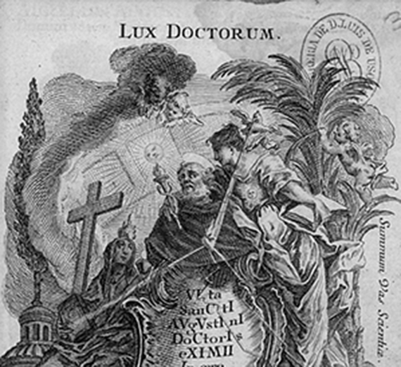 First page engraving from the Vita Sancti Augustini Eximii in aere Universo orbi