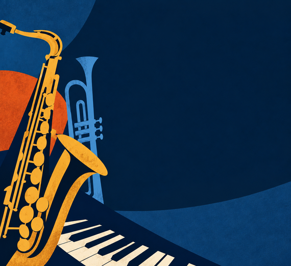 Image of saxophone, trumpet and keyboard